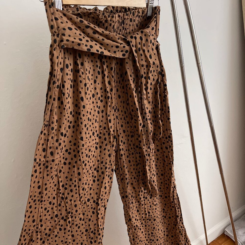 ABERCROMBIE WIDE LEG LOOSE PANT LEOPARD PRINT STRECTH/TIE WAIST